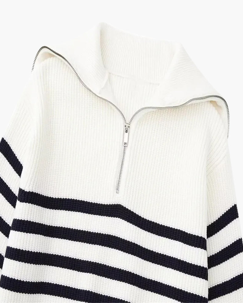 Striped Zip-Up Strickpullover