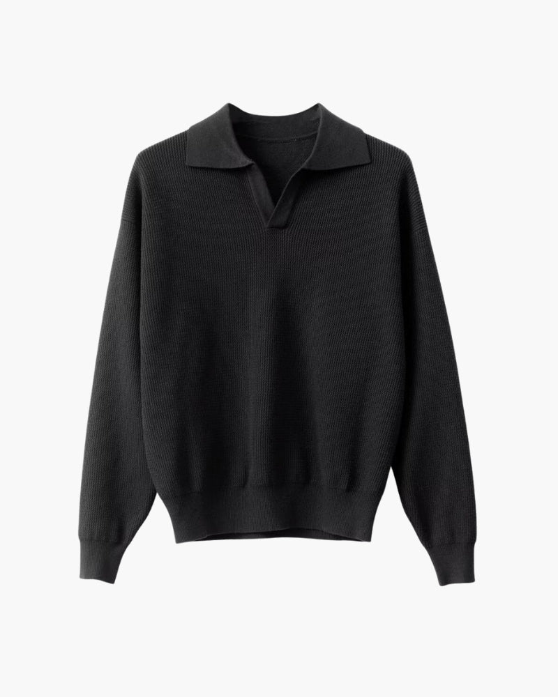 Textured Knit Polo Strickpullover