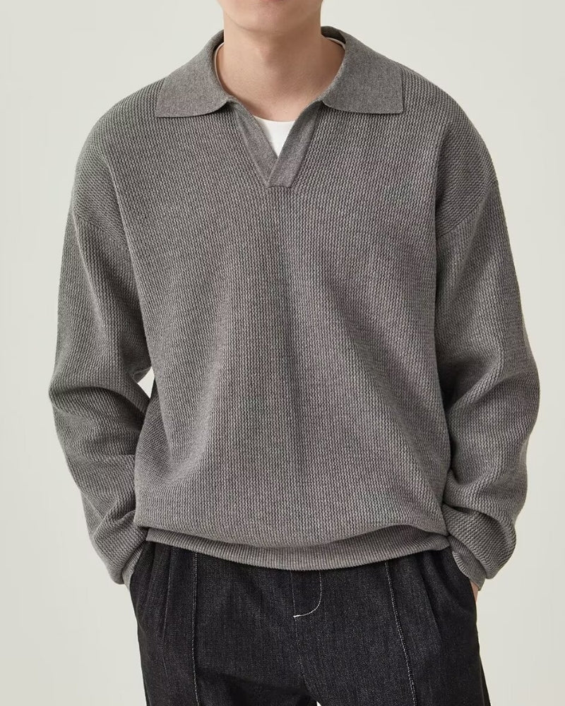 Textured Knit Polo Strickpullover