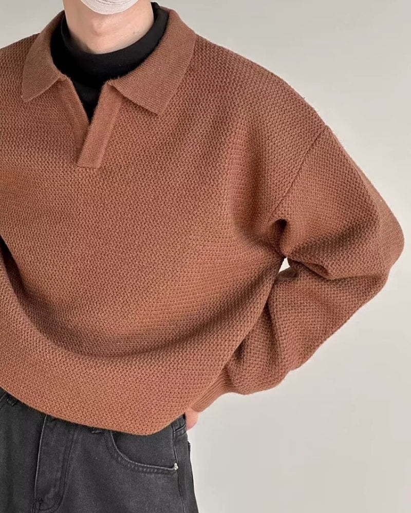 Textured Knit Polo Strickpullover