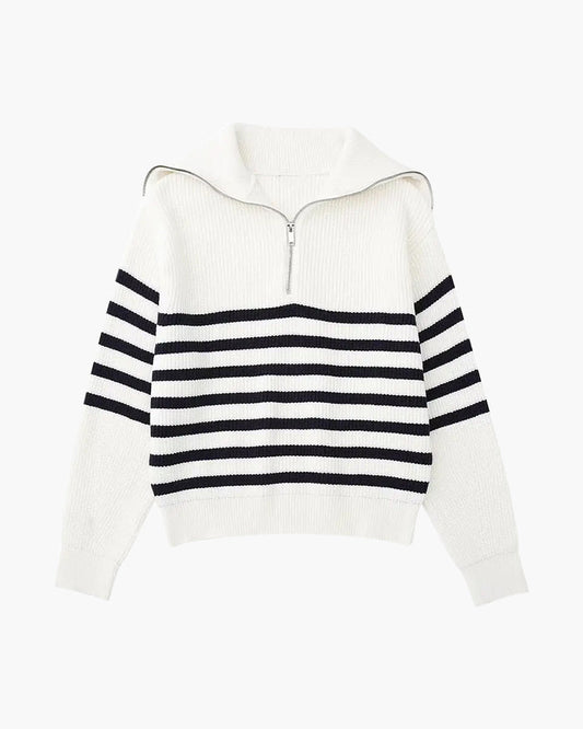 Striped Zip-Up Strickpullover