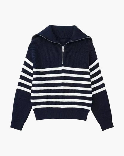 Striped Zip-Up Strickpullover