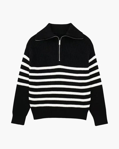 Striped Zip-Up Strickpullover