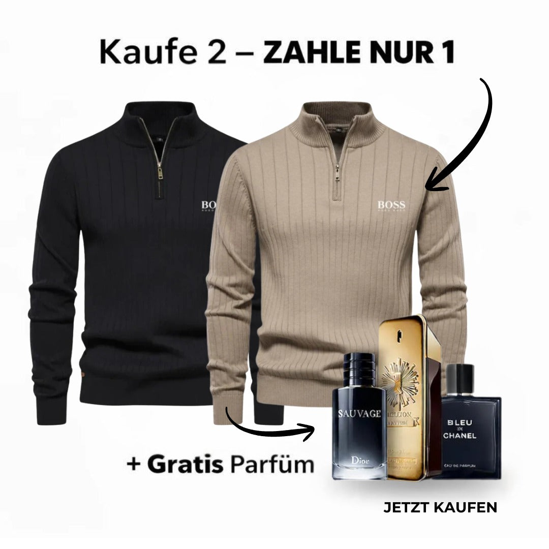 BOSS™ Vertikal gerippter Zip-Neck-Pullover