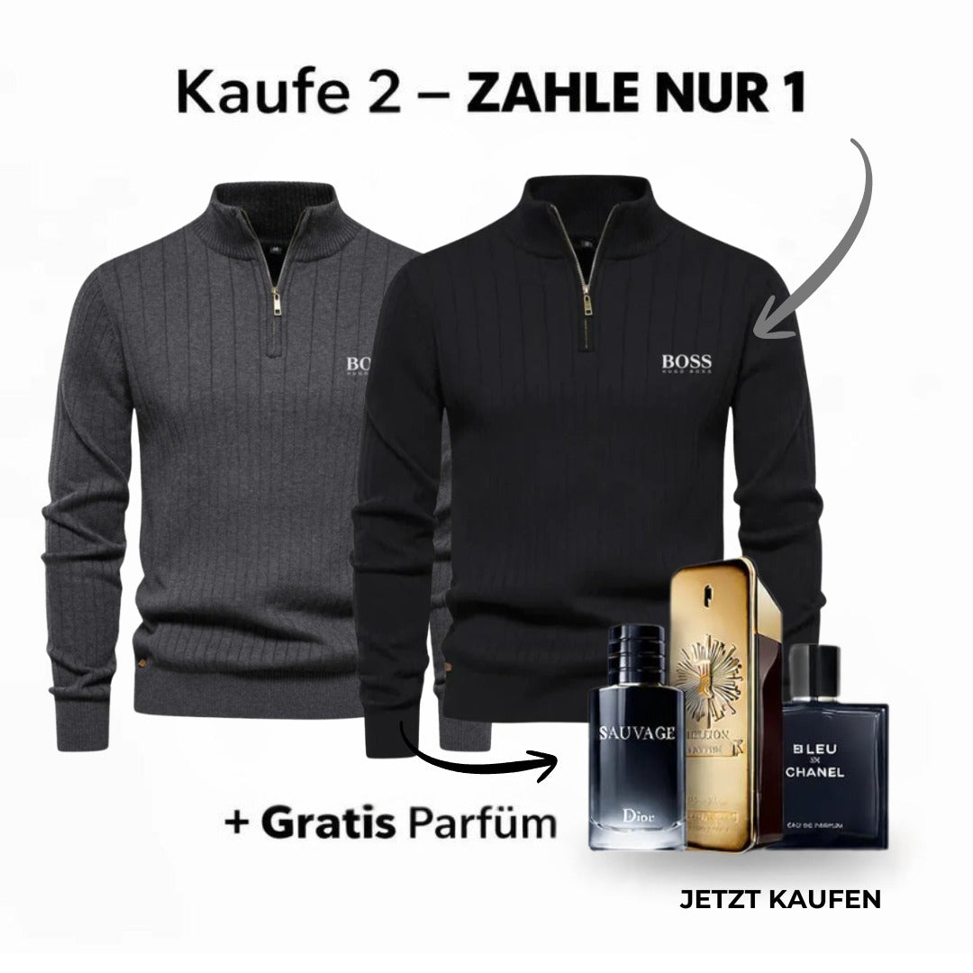 BOSS™ Vertikal gerippter Zip-Neck-Pullover