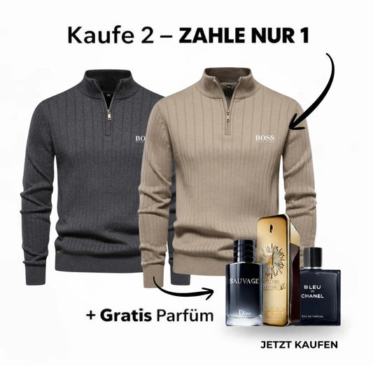 BOSS™ Vertikal gerippter Zip-Neck-Pullover