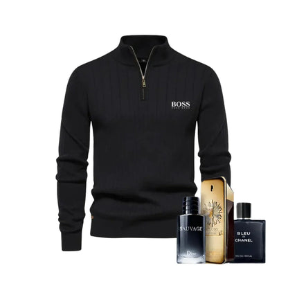 BOSS™ Vertikal gerippter Zip-Neck-Pullover