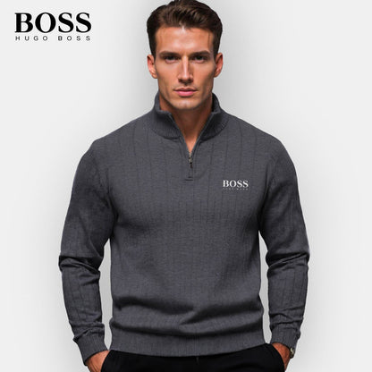 BOSS™ Vertikal gerippter Zip-Neck-Pullover