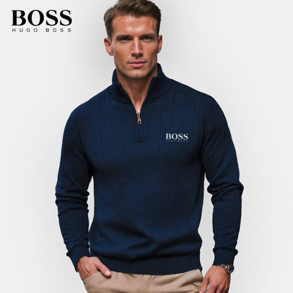 BOSS™ Vertikal gerippter Zip-Neck-Pullover