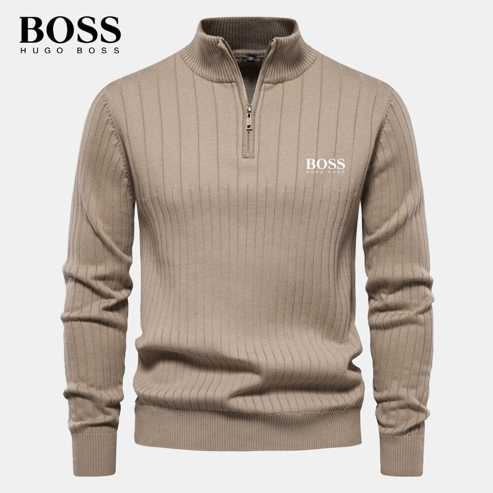 BOSS™ Vertikal gerippter Zip-Neck-Pullover