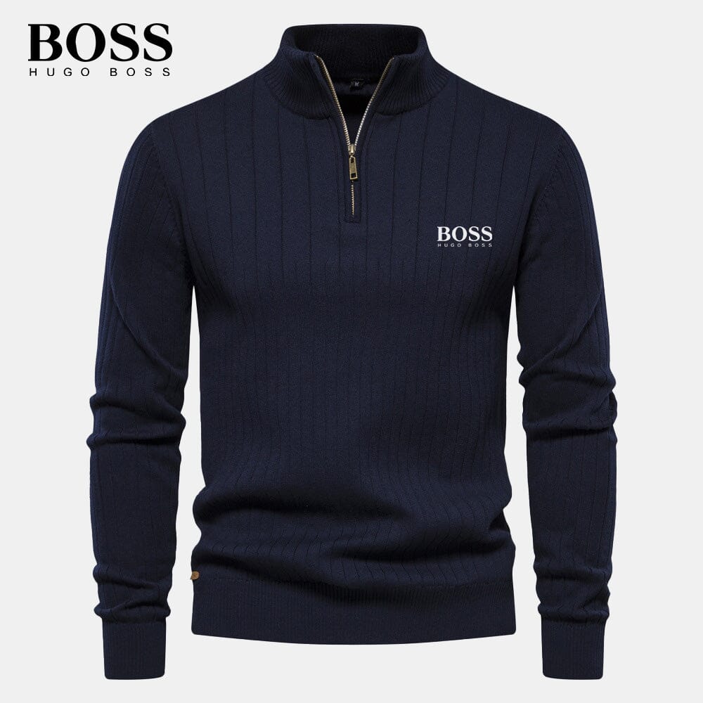 BOSS™ Vertikal gerippter Zip-Neck-Pullover