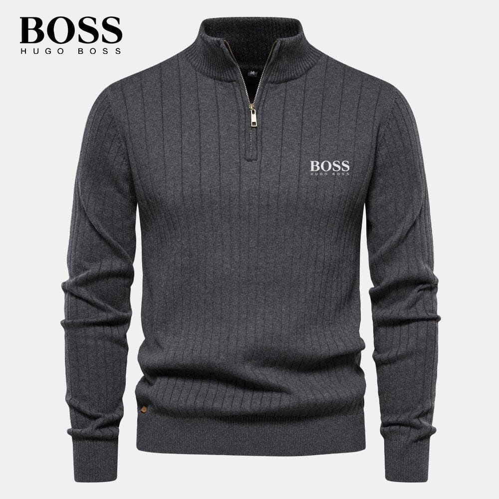 BOSS™ Vertikal gerippter Zip-Neck-Pullover