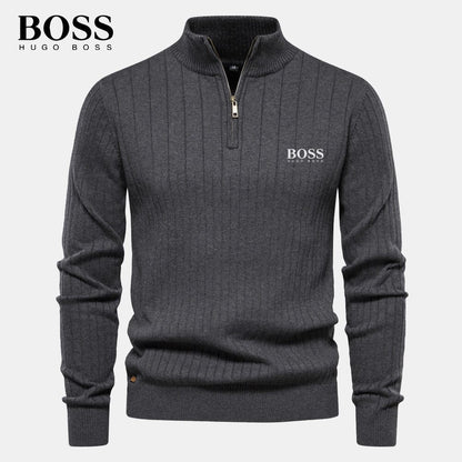 BOSS™ Vertikal gerippter Zip-Neck-Pullover